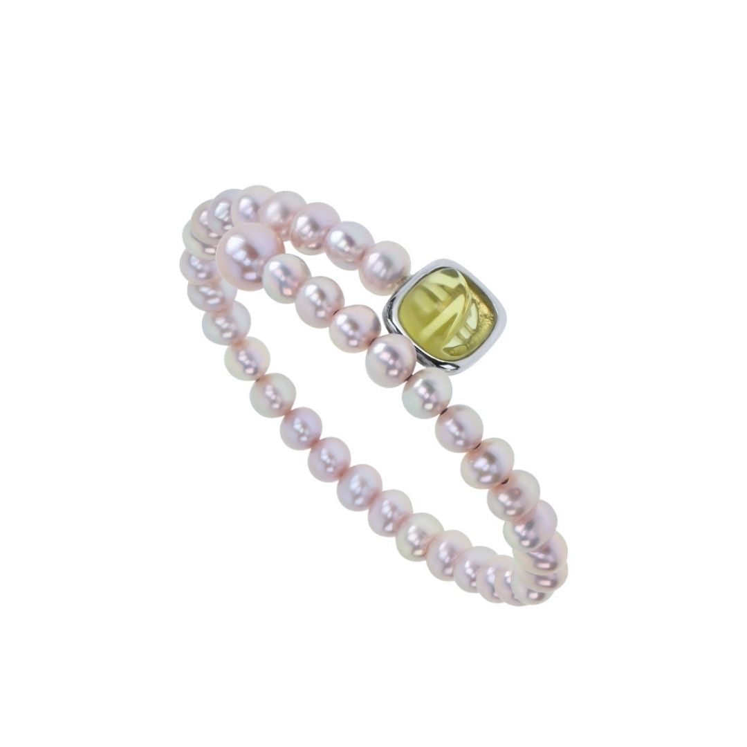 MIMI Bracciale semirigido Dune con perle e calcedonio verde acqua quarzo lemon