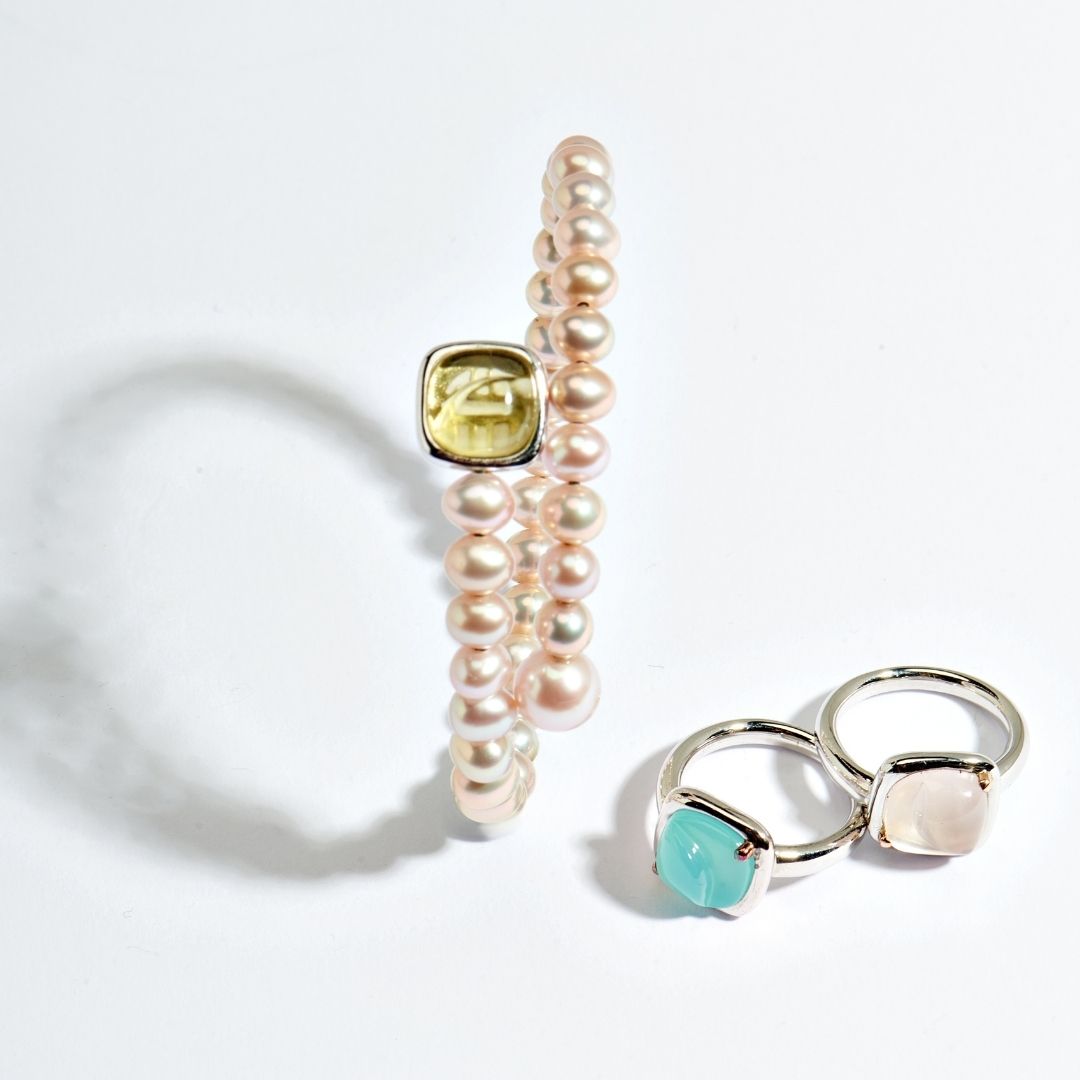 MIMI Bracciale semirigido Dune con perle e calcedonio verde acqua calcedonio verde acqua