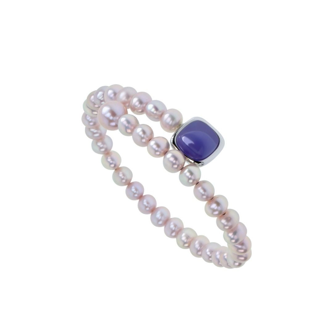 MIMI Bracciale semirigido Dune con perle e calcedonio verde acqua giada lavanda
