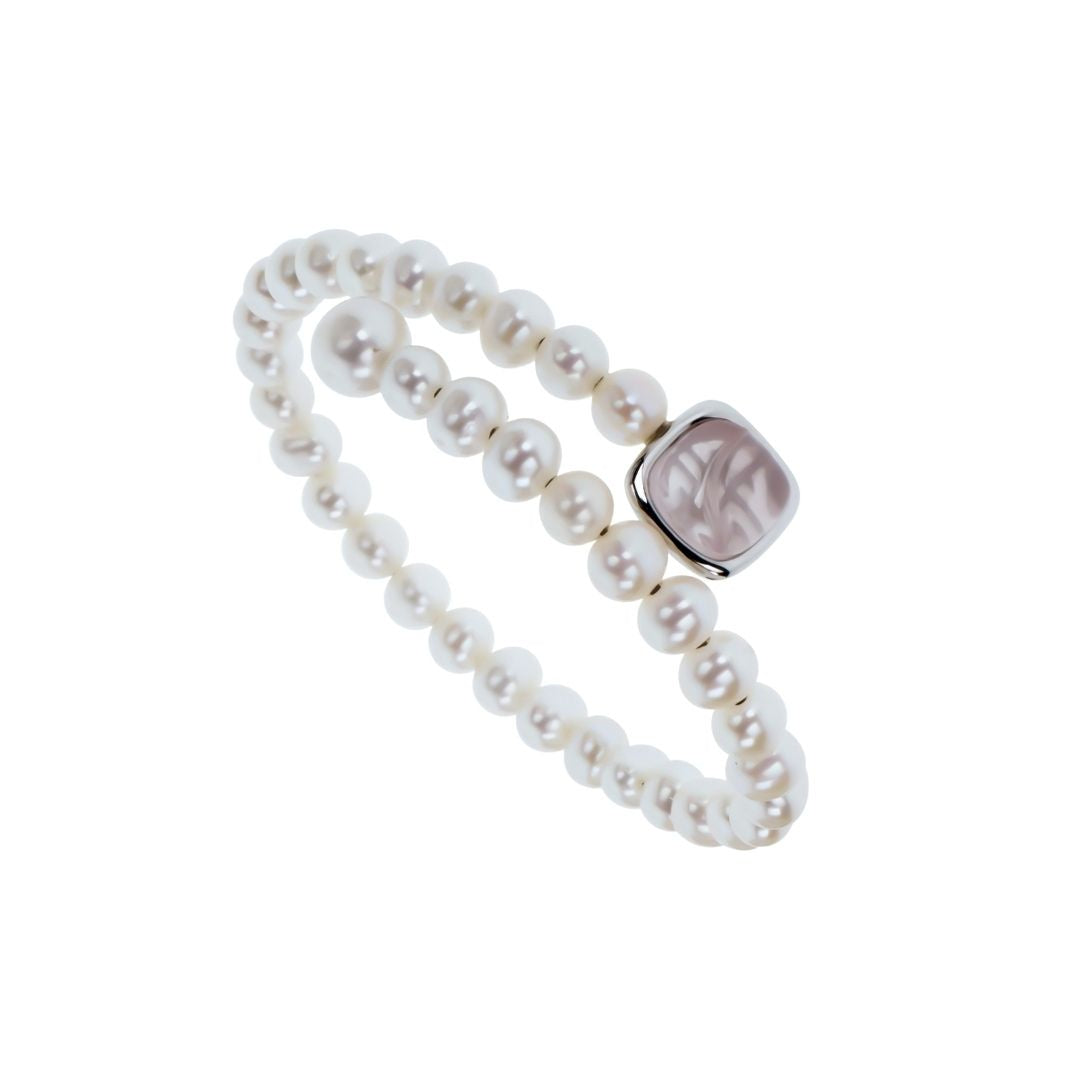 MIMI Bracciale semirigido Dune con perle e calcedonio verde acqua quarzo rosa