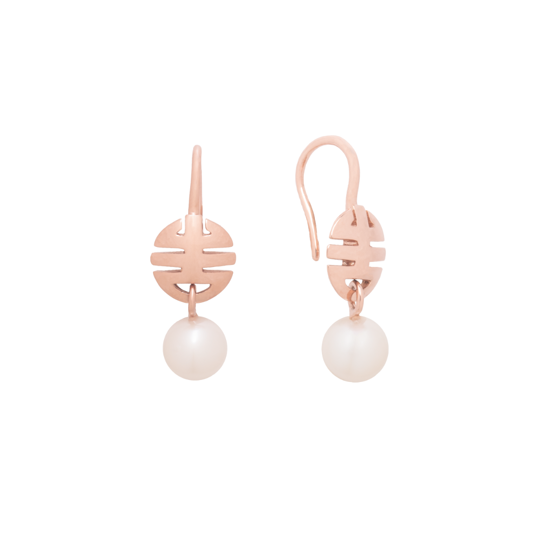 MIMI Orecchini Nagai in oro rosa con simbolo Ognibene e perle oro rosa