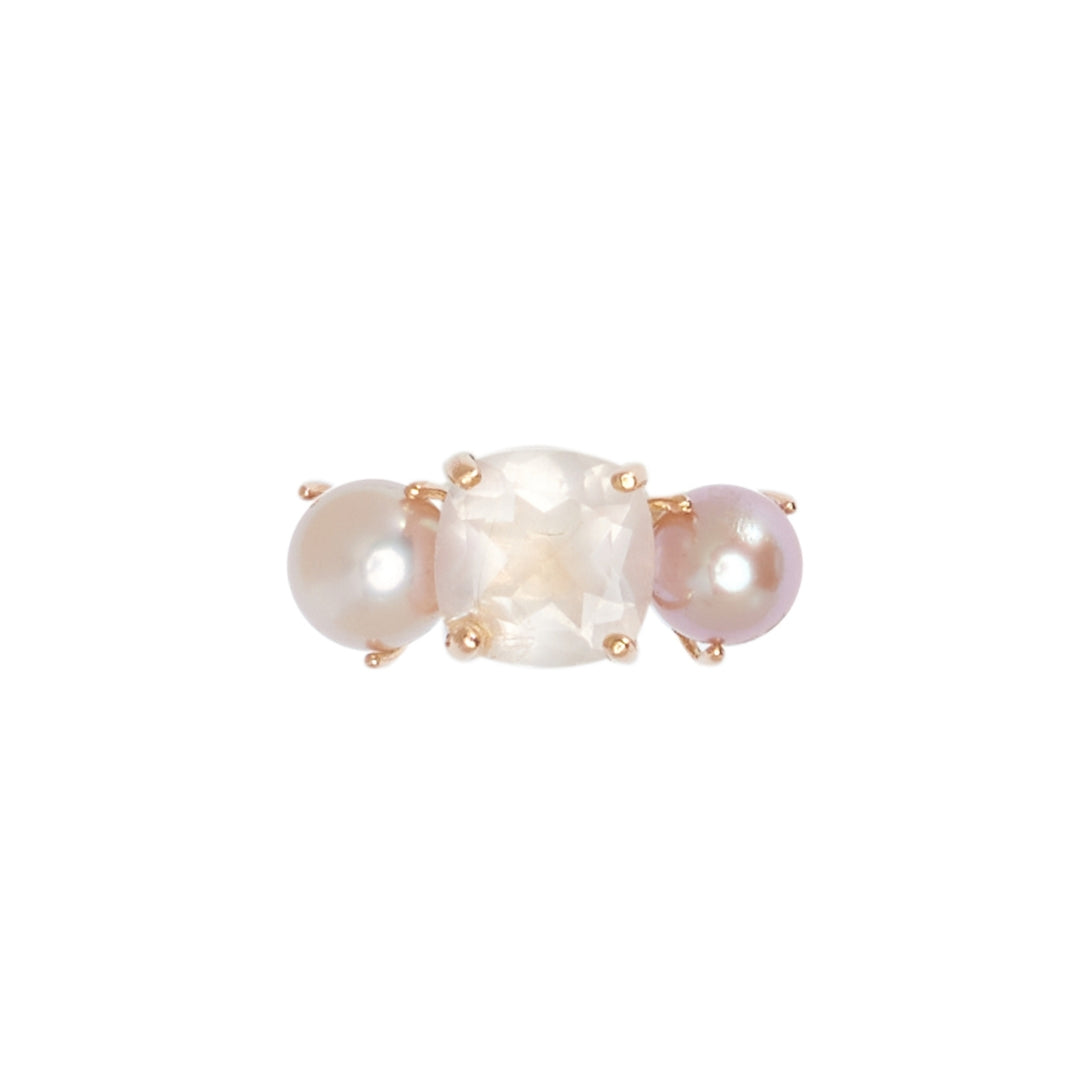 MIMI Anello Shanti in oro rosa con quarzo rosa e perle viola