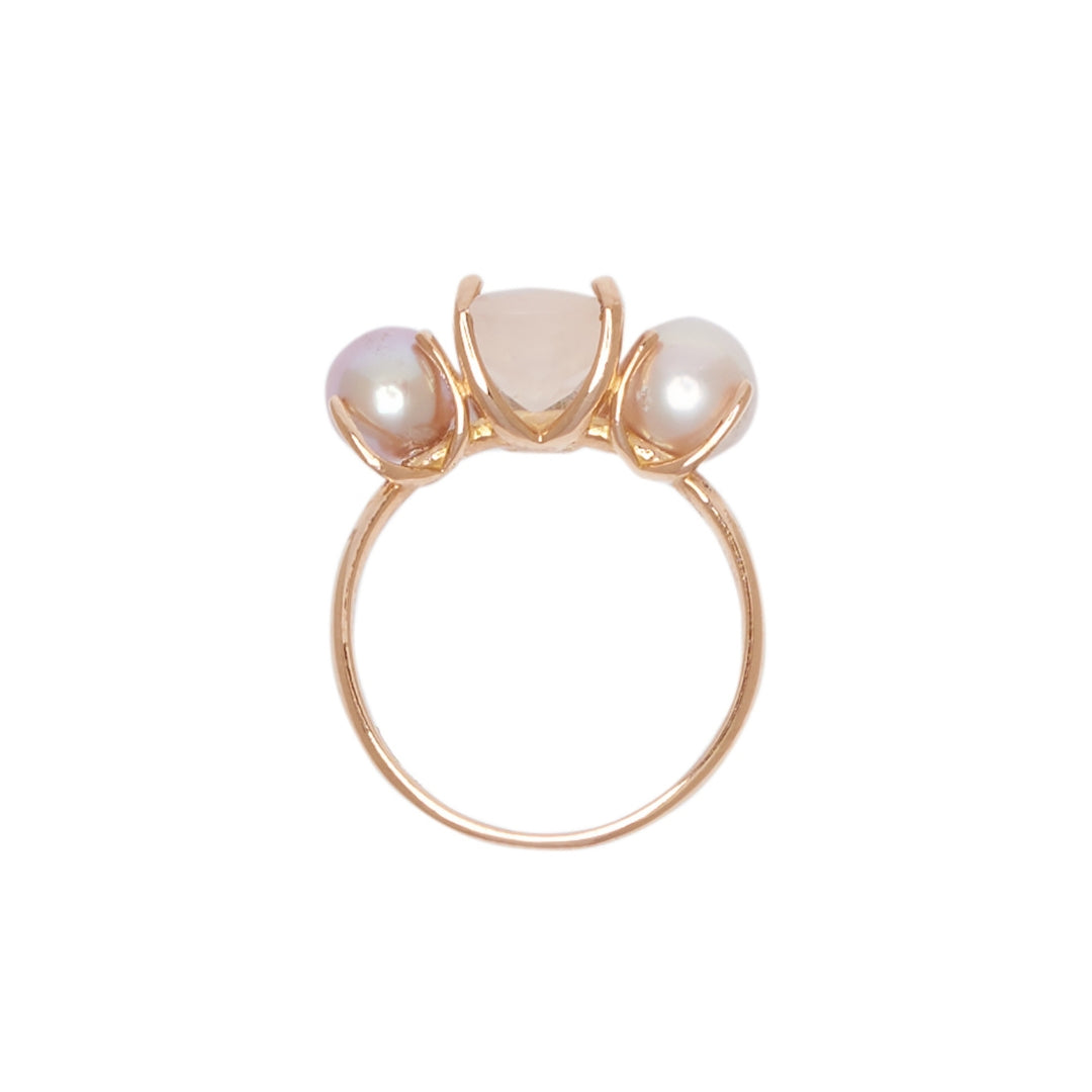 MIMI Anello Shanti in oro rosa con quarzo rosa e perle viola