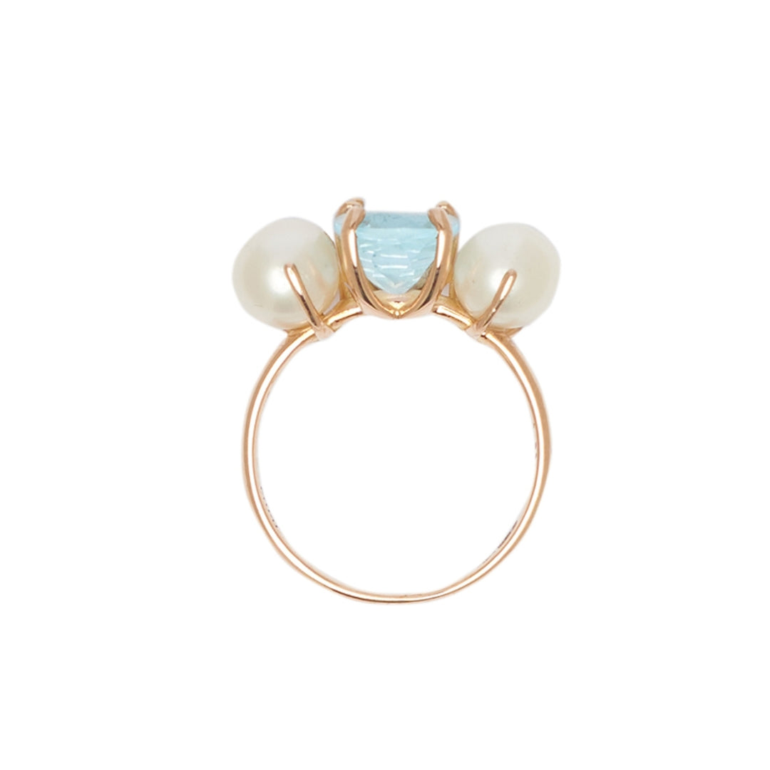MIMI Anello Shanti in oro rosa con topazio azzurro e perle bianche