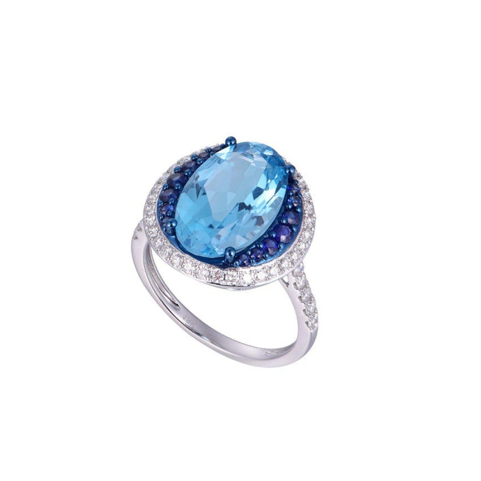 MIMI Anello Shanti in oro bianco con topazio Swiss blu, zaffiri e diamant