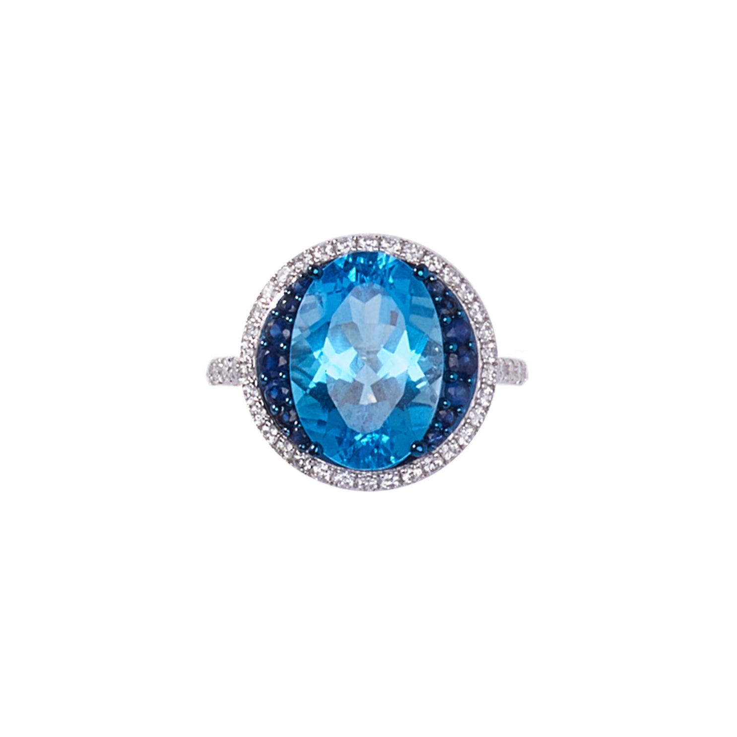 MIMI Anello Shanti in oro bianco con topazio Swiss blu, zaffiri e diamant