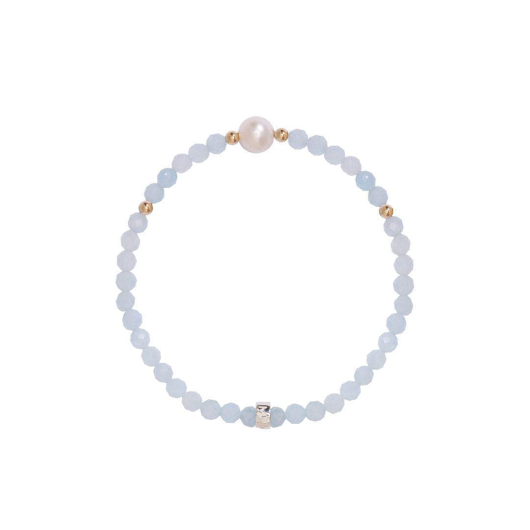 MIMI Bracciale elastico con pietre naturali colorate e perle freshwater acquamarina