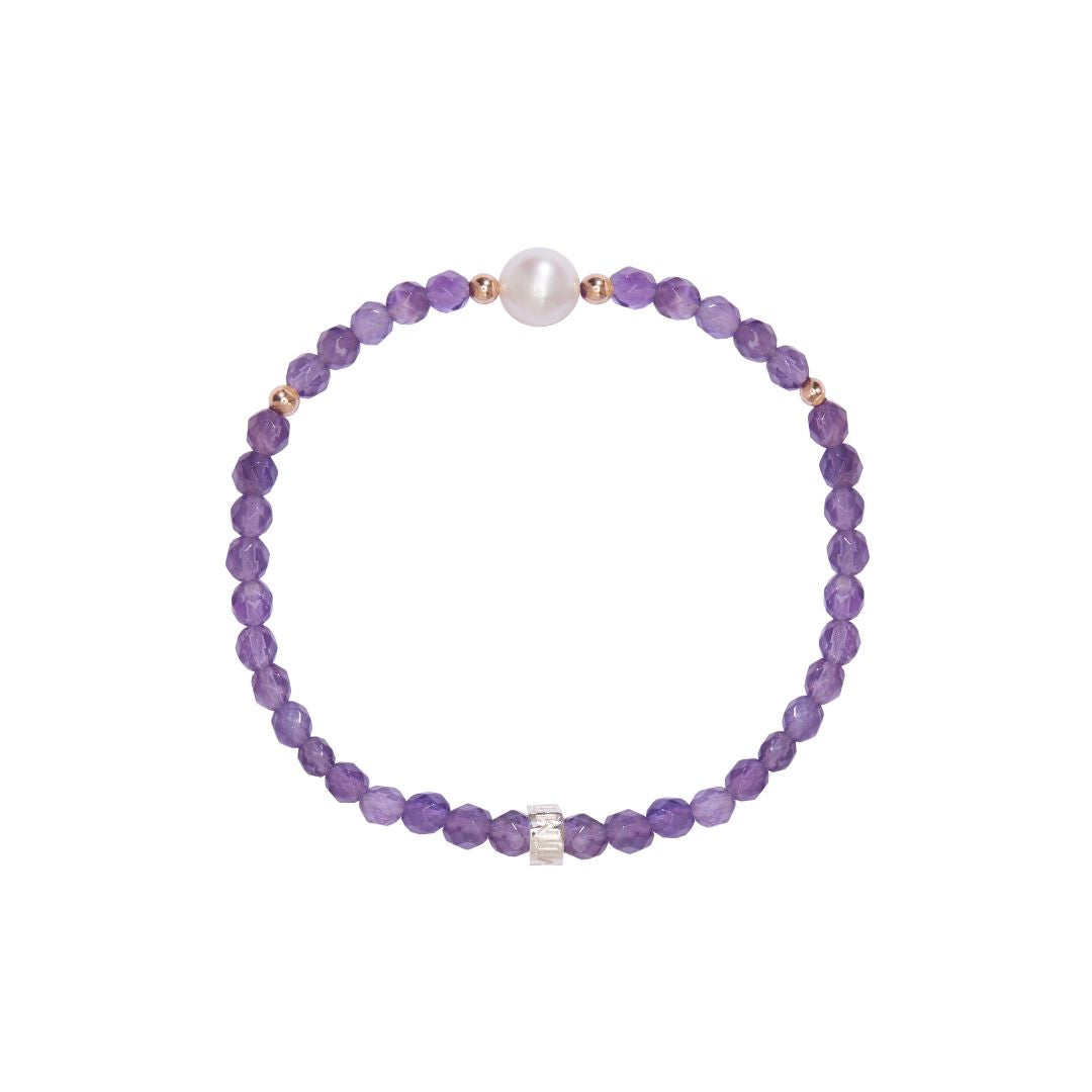 MIMI Bracciale elastico con pietre naturali colorate e perle freshwater ametista