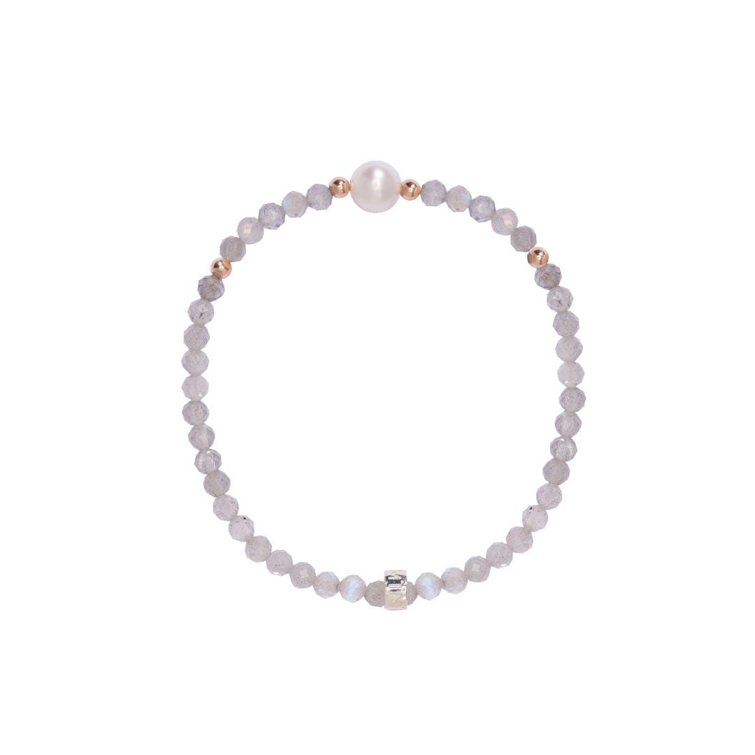 MIMI Bracciale elastico con pietre naturali colorate e perle freshwater labradorite