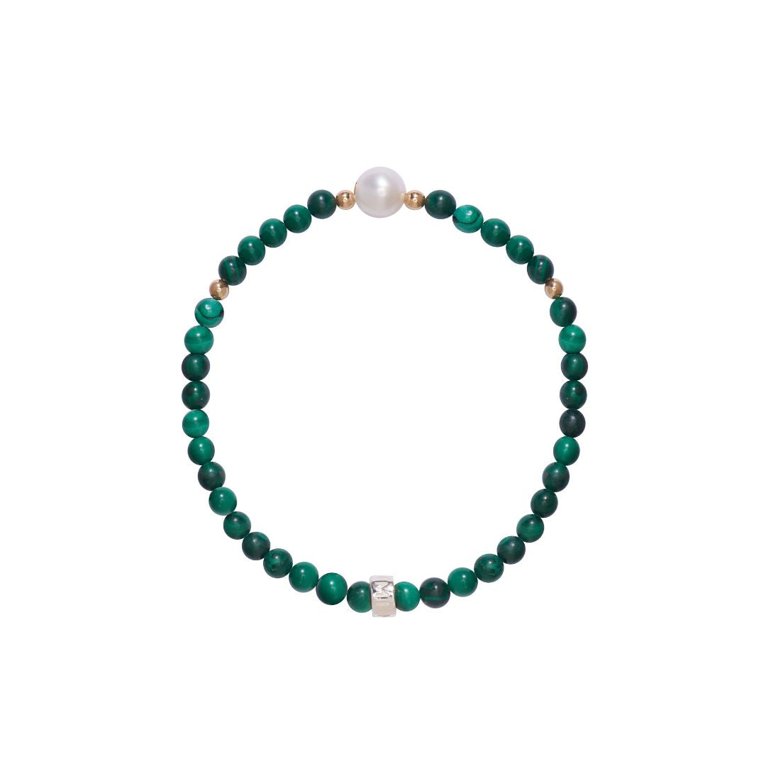 MIMI Bracciale elastico con pietre naturali colorate e perle freshwater malachite