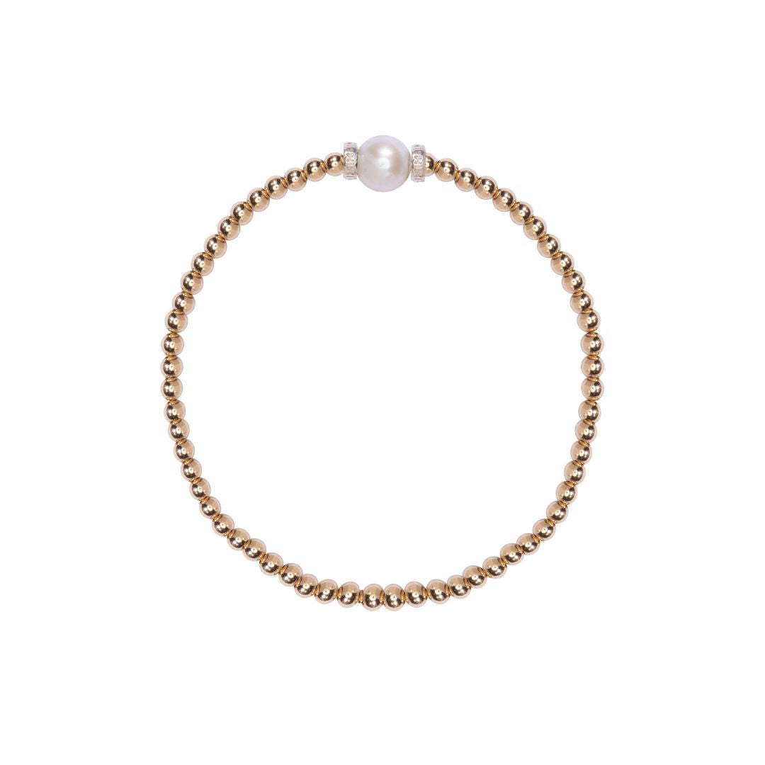 MIMI Bracciale elastico con pietre naturali colorate e perle freshwater oro giallo