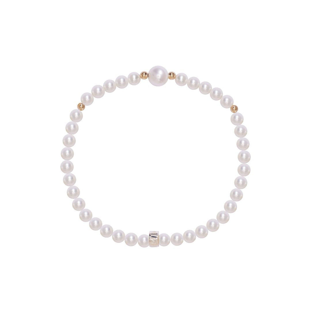MIMI Bracciale elastico con pietre naturali colorate e perle freshwater perle bianche