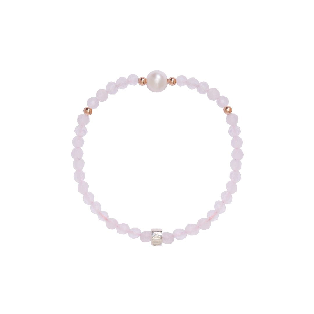 MIMI Bracciale elastico con pietre naturali colorate e perle freshwater quarzo rosa