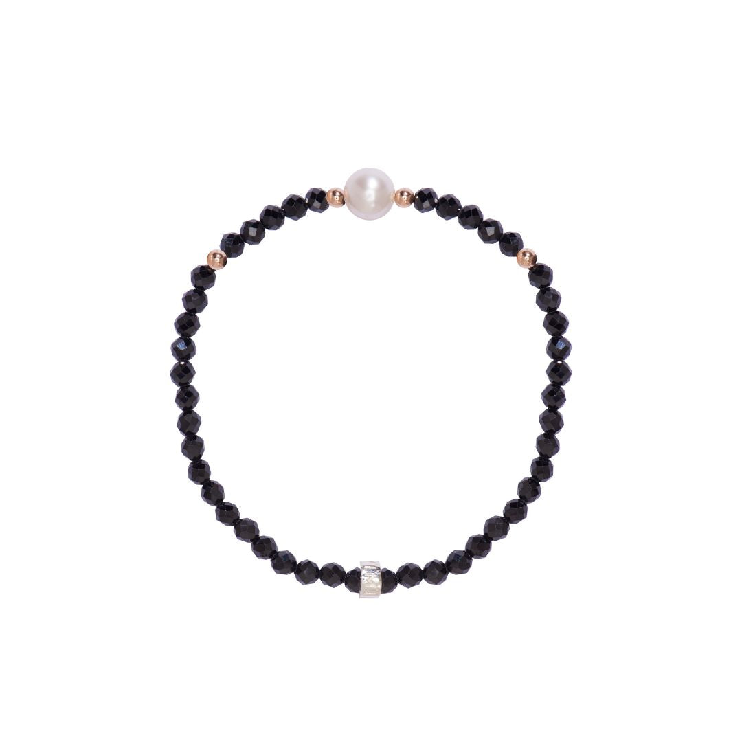 MIMI Bracciale elastico con pietre naturali colorate e perle freshwater spinello