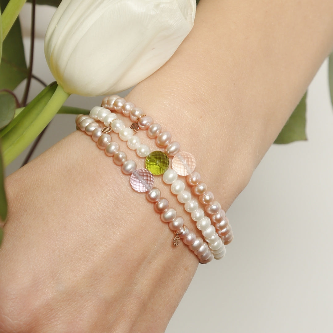 MIMI Bracciale Elastica con perle e granato rosso