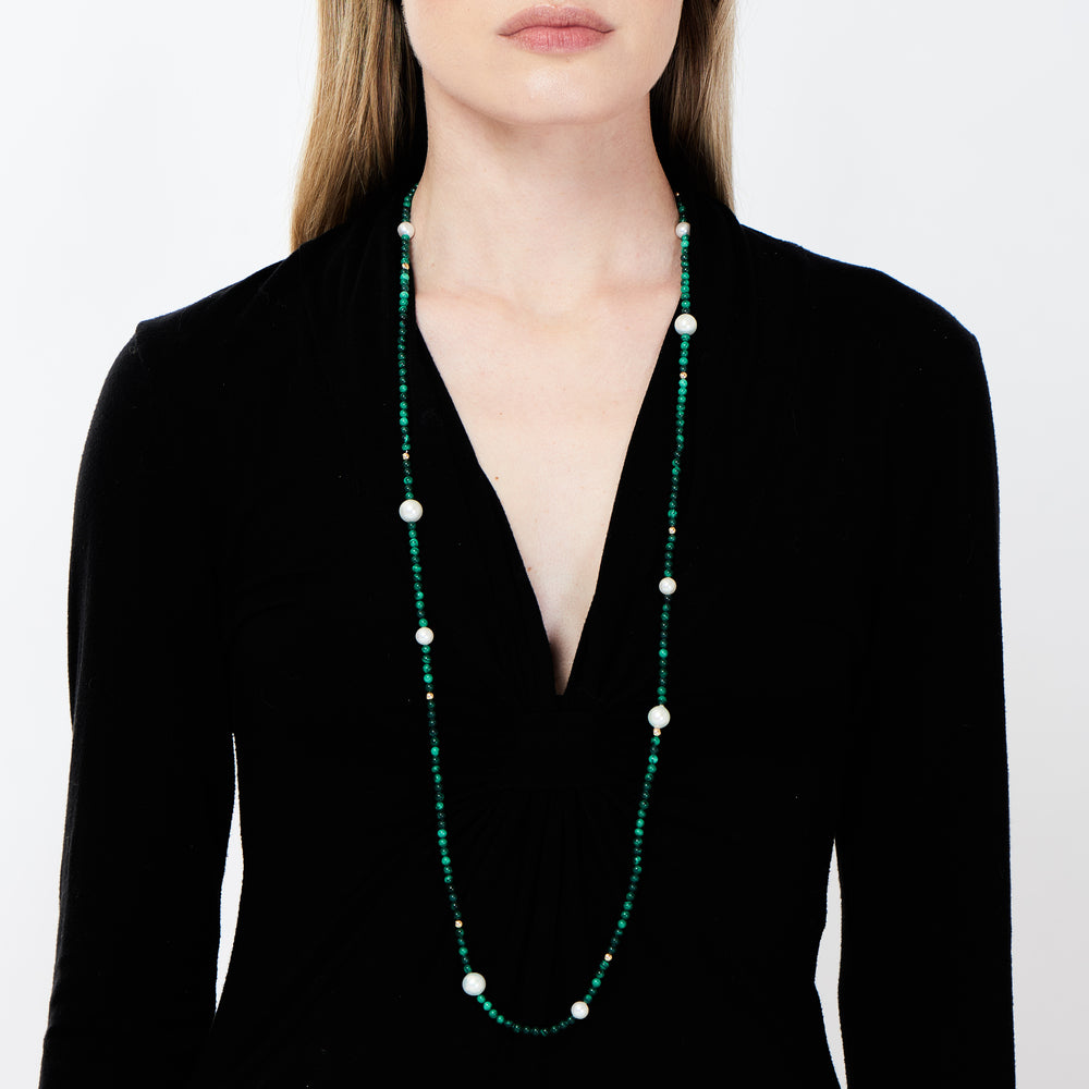 MIMI Collana con pietre naturali, perle e oro 18k malachite