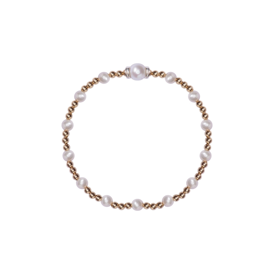 MIMI Bracciale elastico con pietre naturali colorate e perle freshwater perla e oro