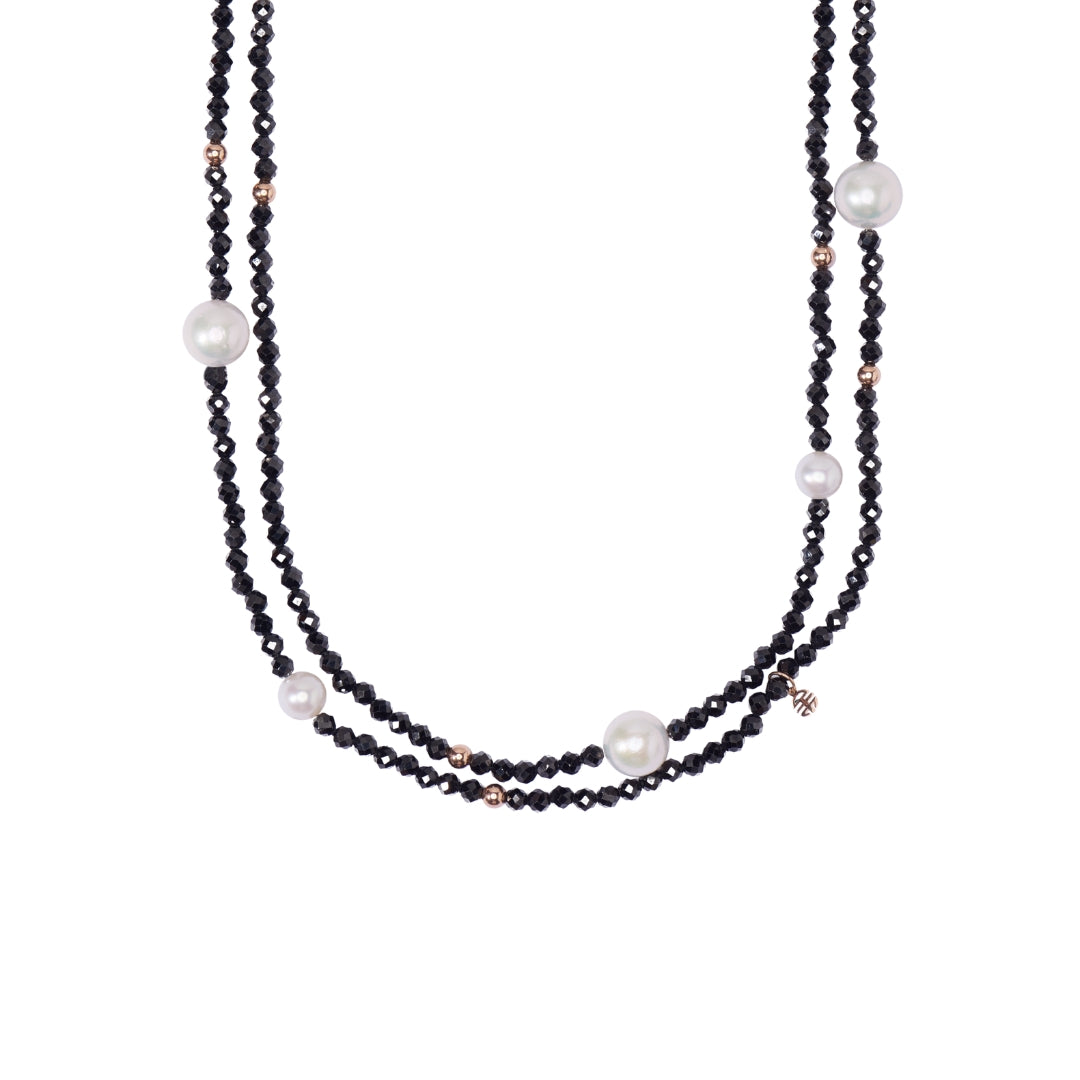 MIMI Collana con pietre naturali, perle e oro 18k spinello
