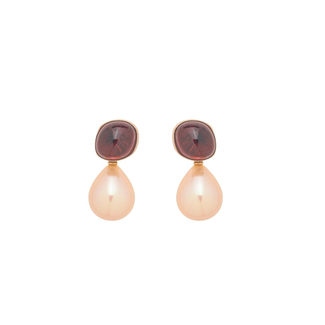 MIMI Orecchini Blanche in oro rosa con perle barocche rosa e granati rossi