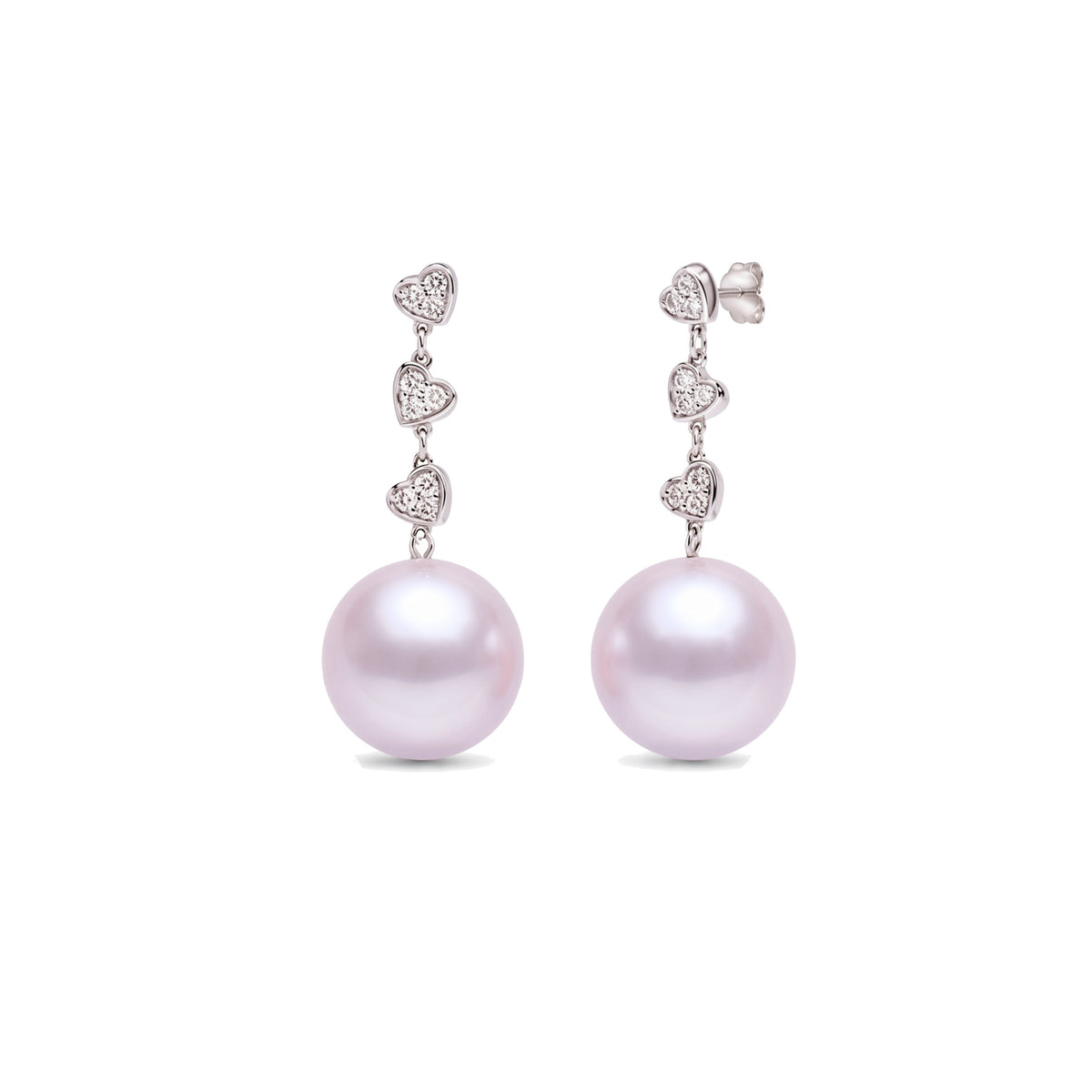 Orecchini in oro bianco e giallo 9k con perle Freshwater viola 9-9,5 mm e diamanti elementi — MIMÍ Milano