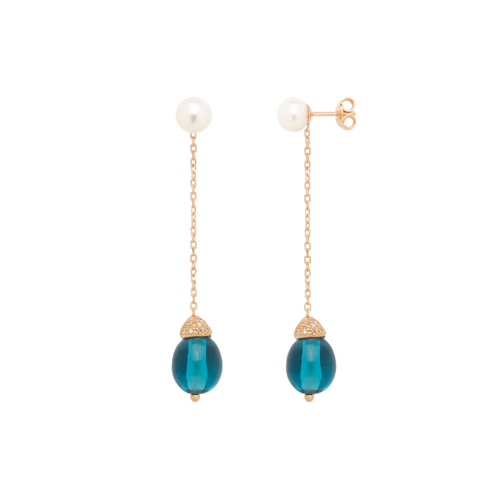 MIMI Orecchini Abbracci con topazio blu London, perle freshwater e diamanti