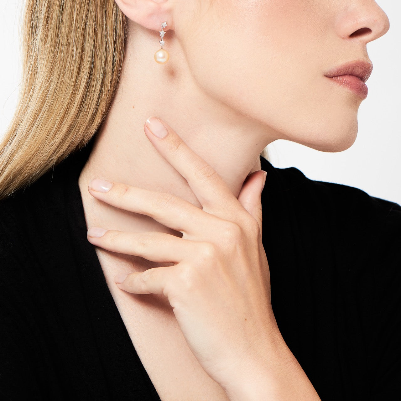 MIMI Orecchini perle rosa e 3 stelle di diamanti