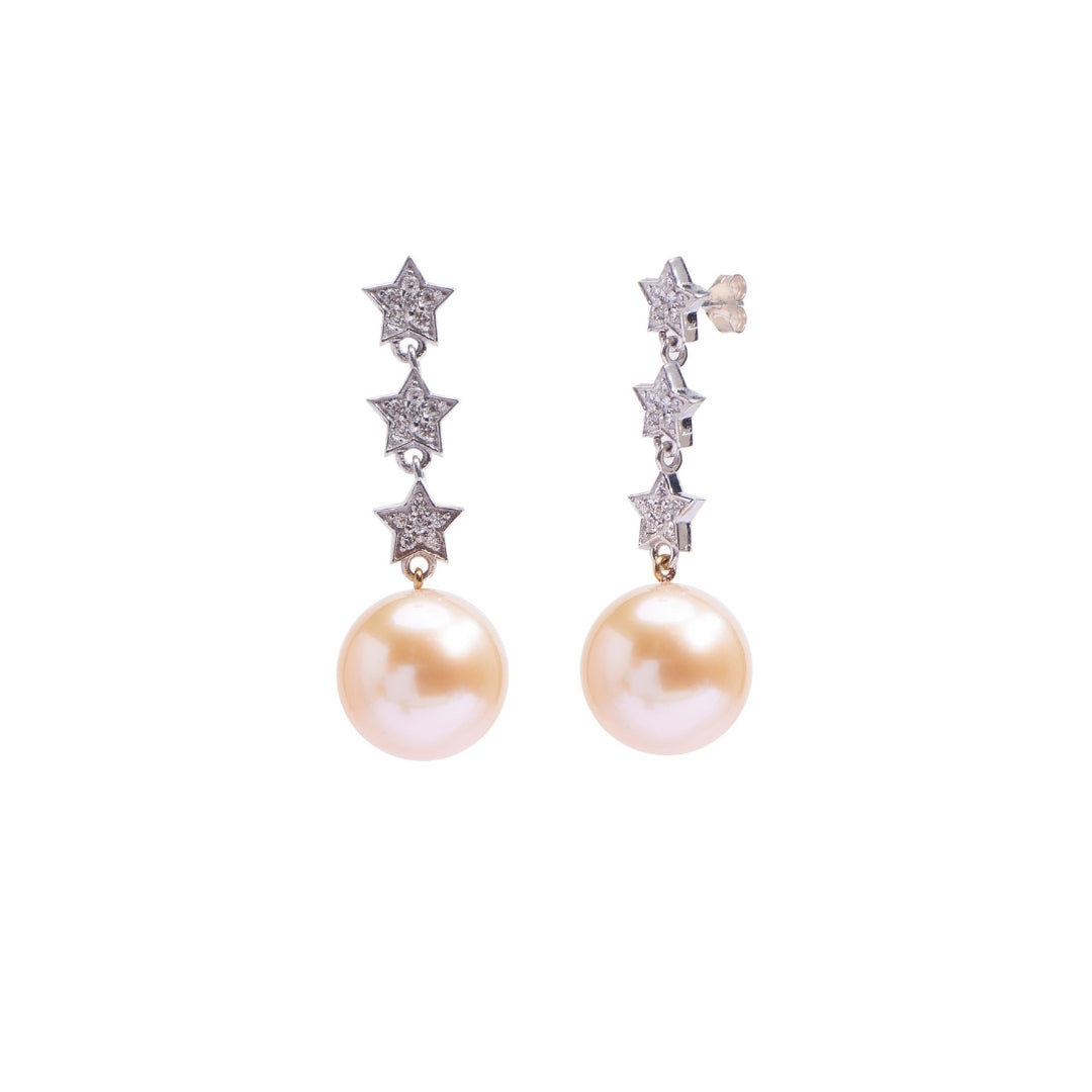 MIMI Orecchini perle rosa e 3 stelle di diamanti