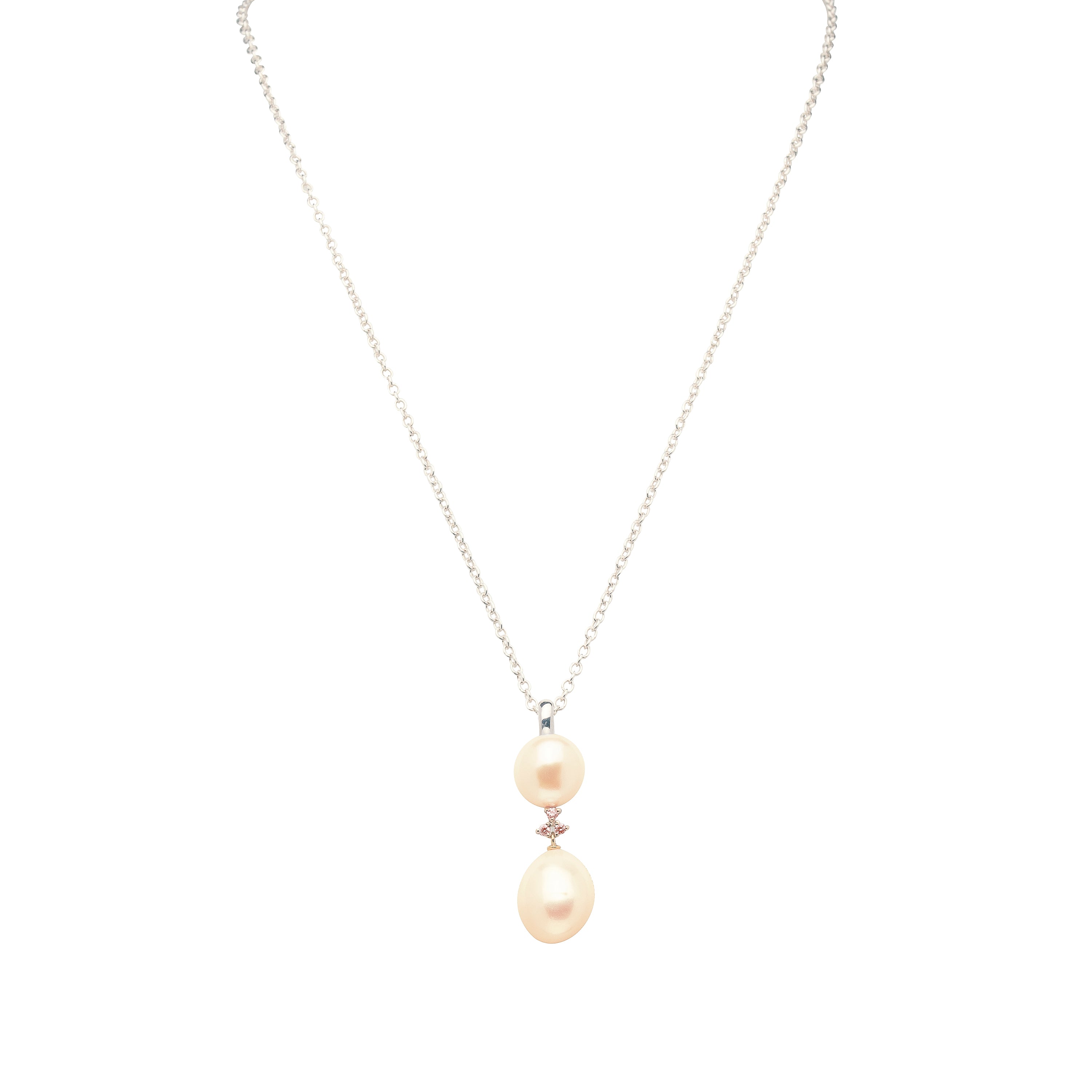 MIMI Pendente Blanche in argento e oro con perle barocche rosa e zaffiri rosa