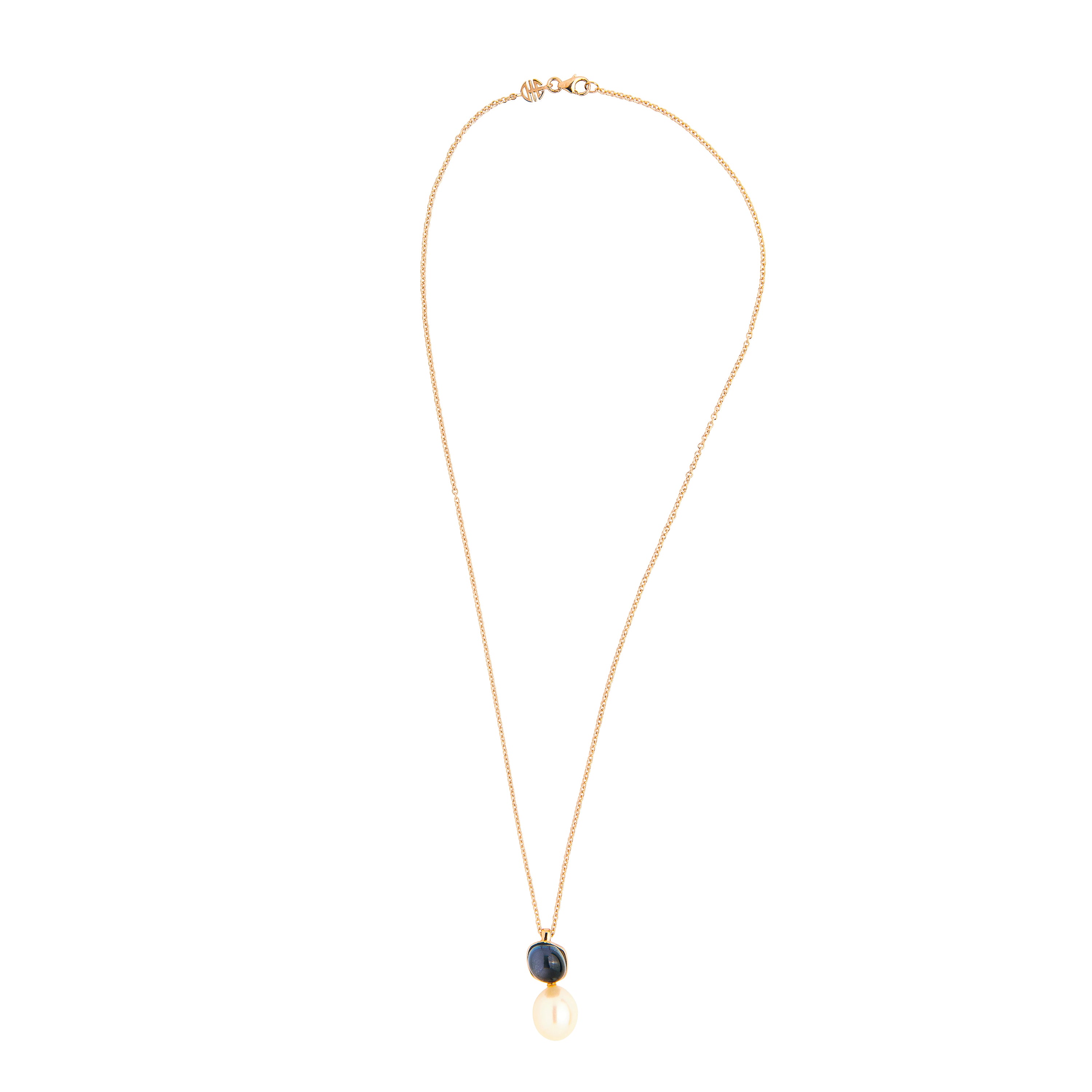 MIMI Pendente Blanche in oro rosa con perla barocca bianca e topazio London blue