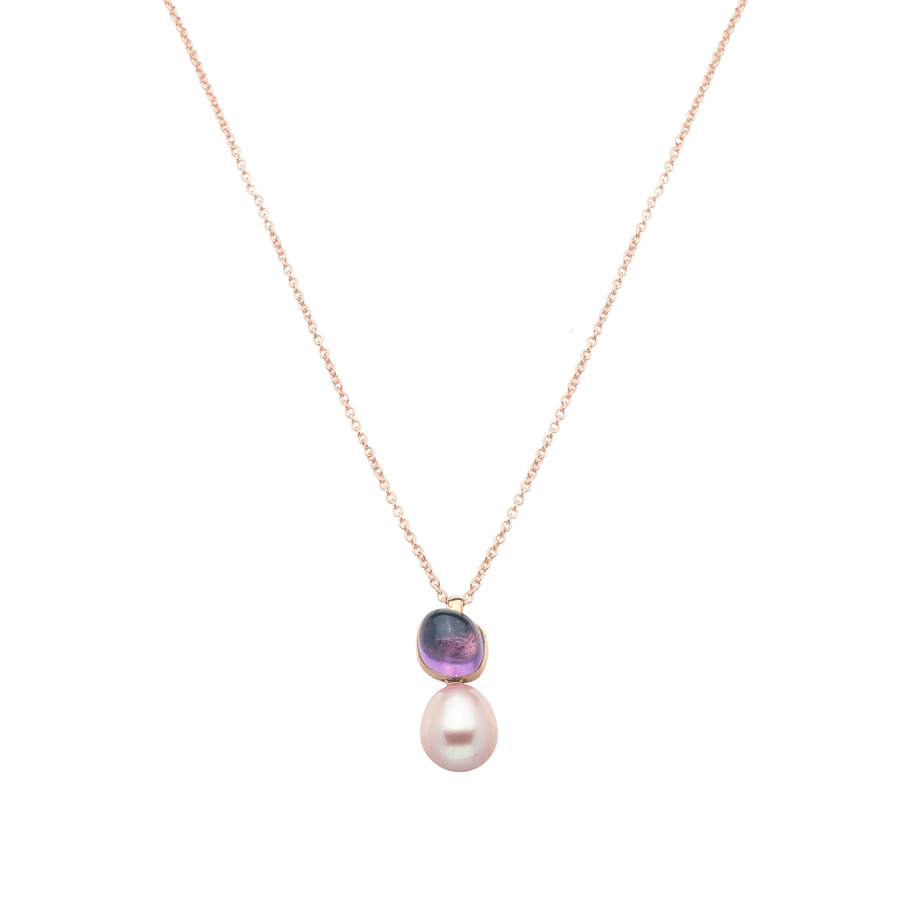 MIMI Pendente Blanche in oro rosa con perla barocca viola e ametista