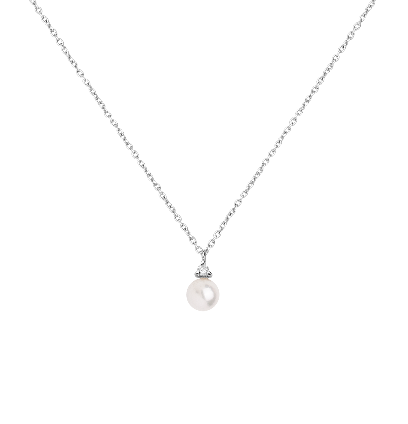 MIMI Pendente Classico in Oro Bianco 18k con Perla Akoya e Diamante