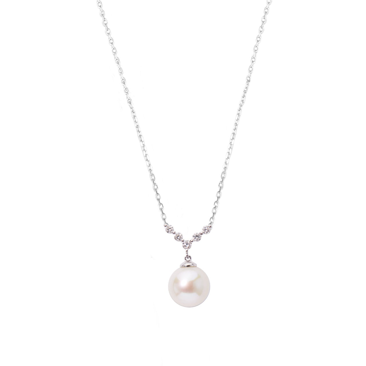 MIMI Pendente in Oro Bianco, Diamanti e Perla Akoya