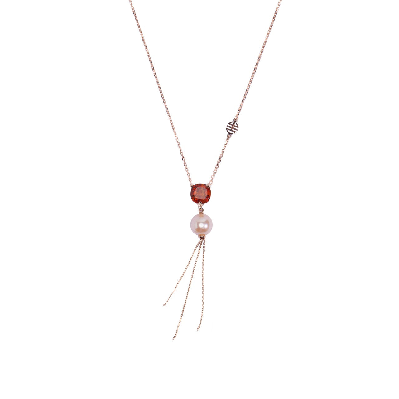 Shanti Pendant in Gold with Brandy Quartz and Pink Freshwater