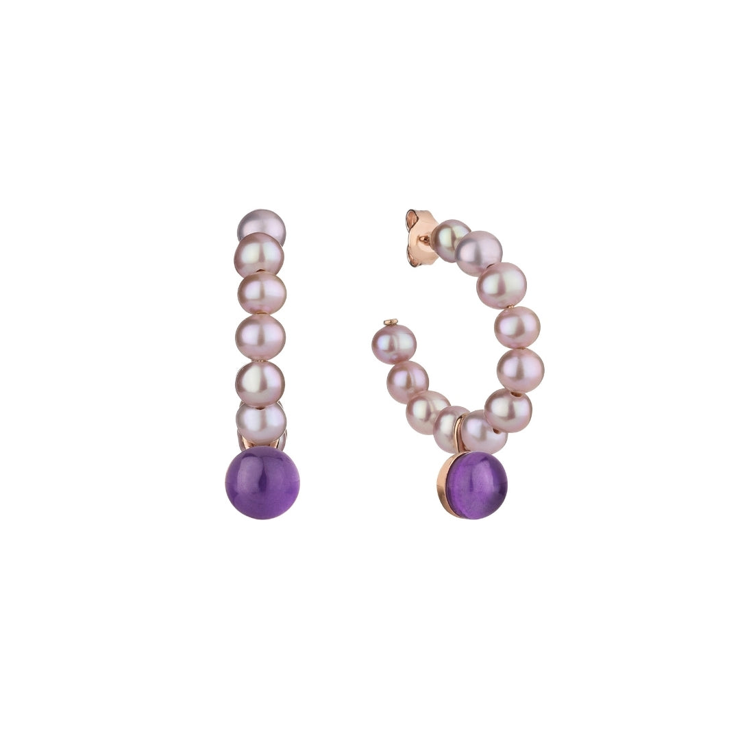 Orecchini  a cerchio Zabette con perle e pietra viola