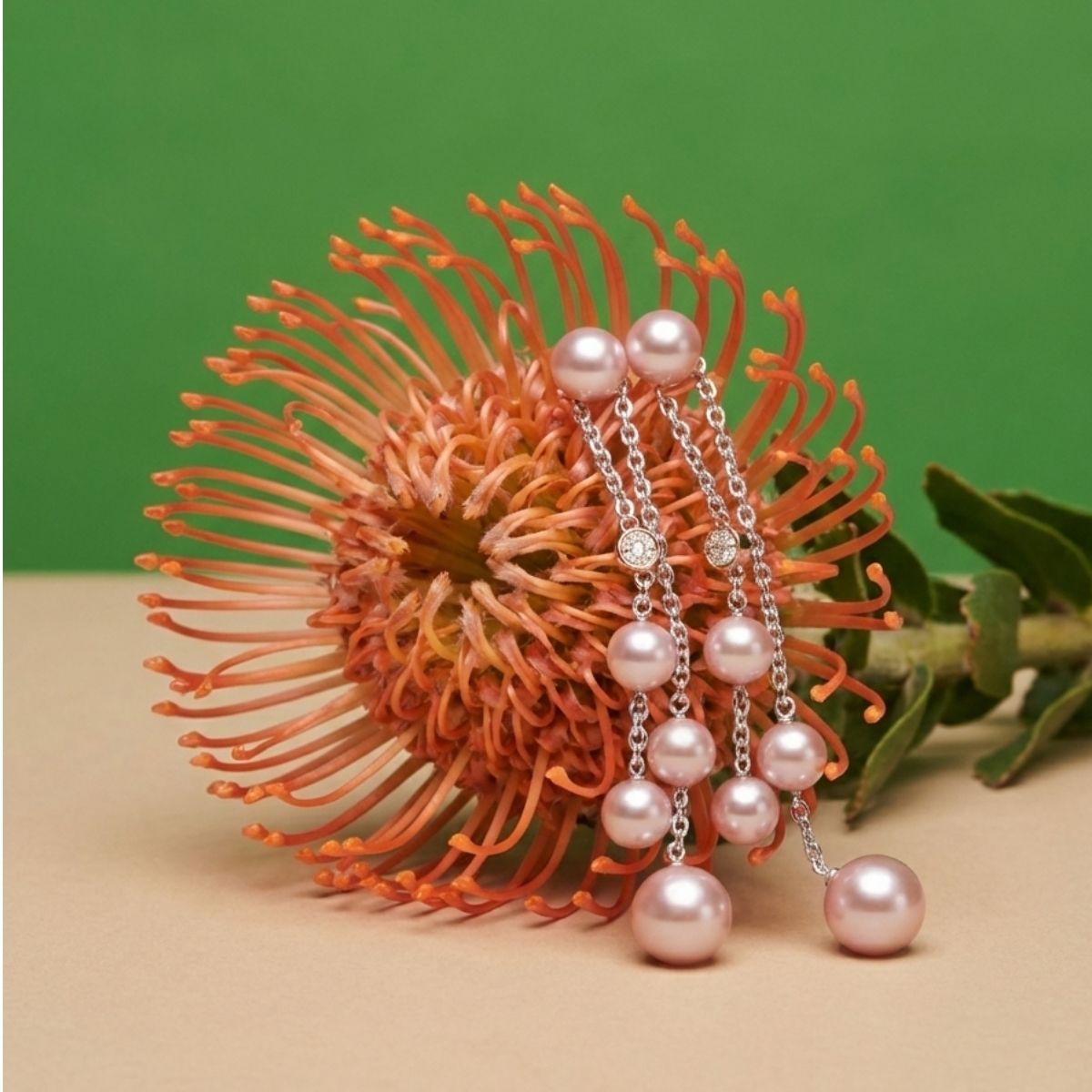 Boucles d’oreilles Nagai doubles à multiples fils en argent et or rose avec perles violettes