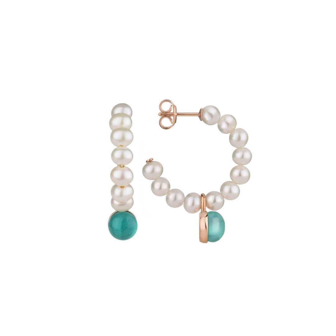 Orecchini  a cerchio Zabette con perle e pietra rosa
