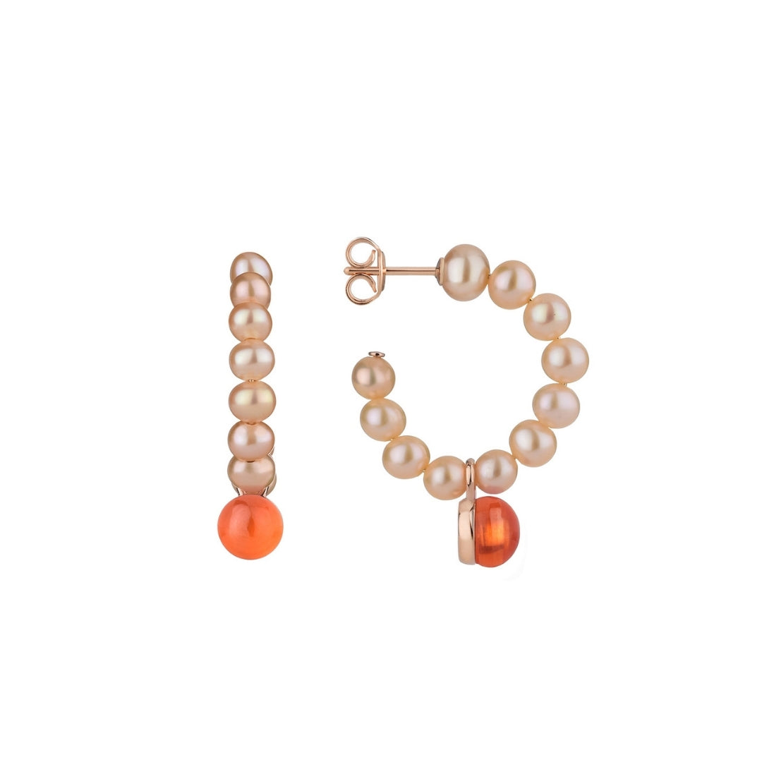 Orecchini  a cerchio Zabette con perle e pietra rosa