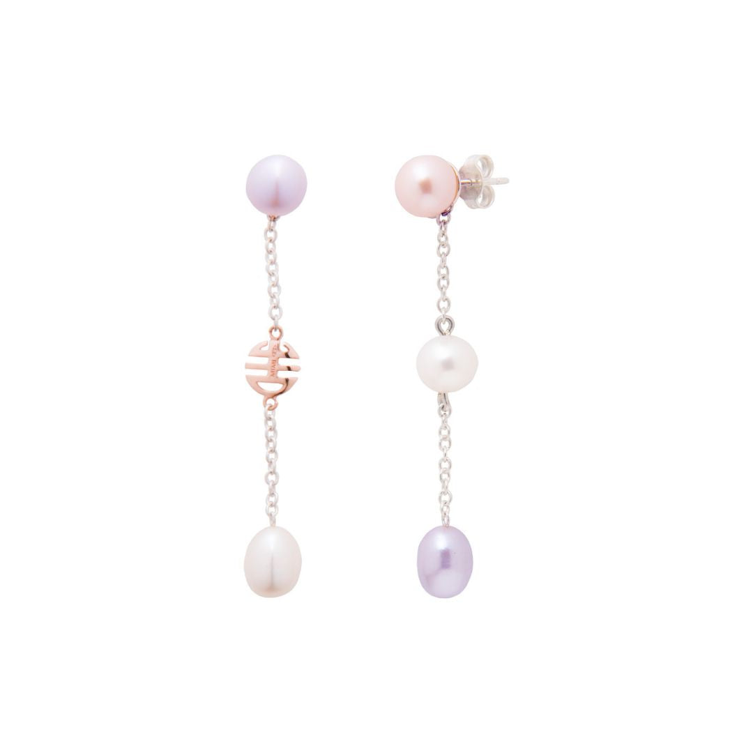 MIMI Orecchini Nagai perle alternate Bianche - Viola - Rosa