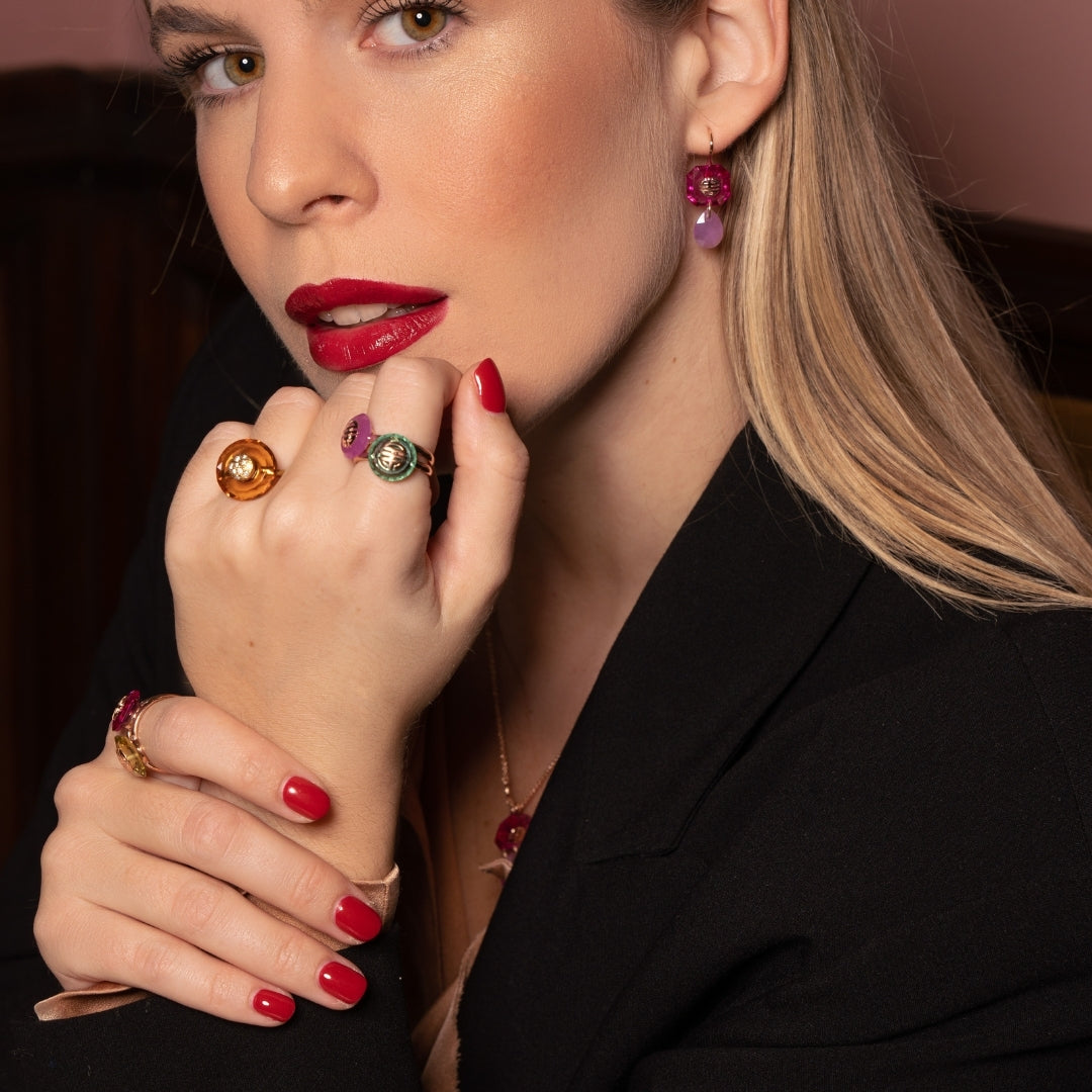 Anello Dna Quarzo citrino e diamanti