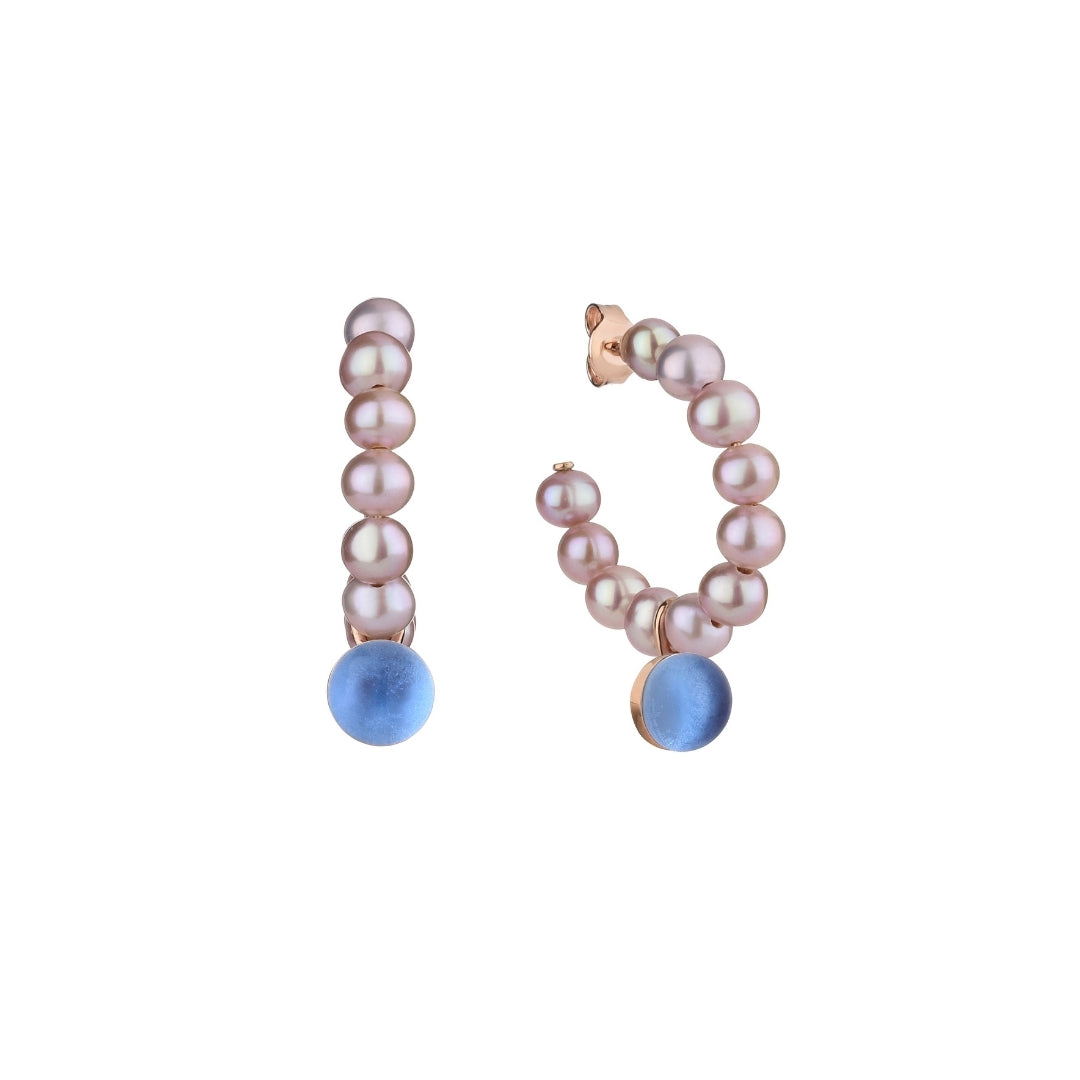 Orecchini  a cerchio Zabette con perle e pietra rosa