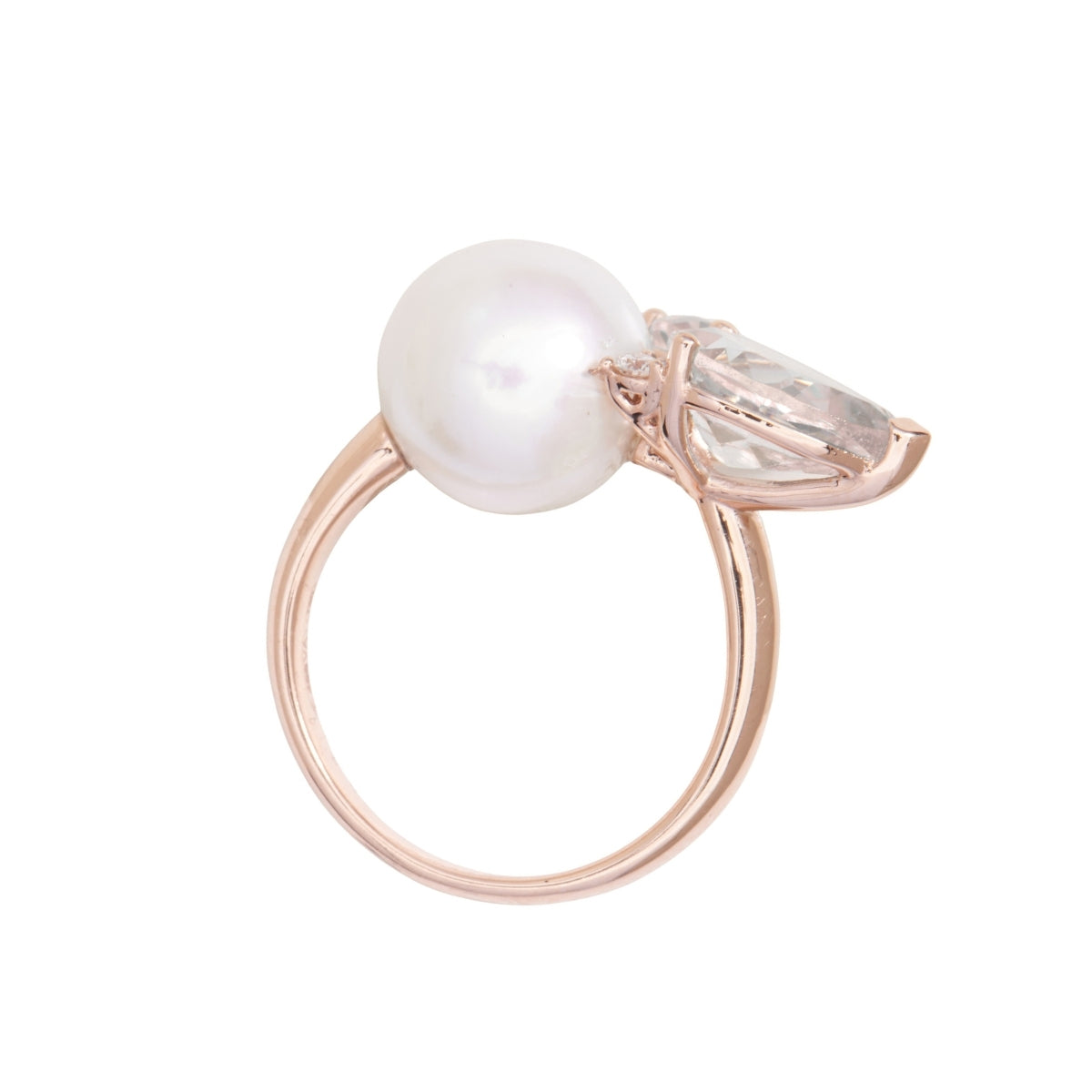 MIMI MILANO Anello Cocktail con quarzo rosa milky, perla South Sea e diamanti