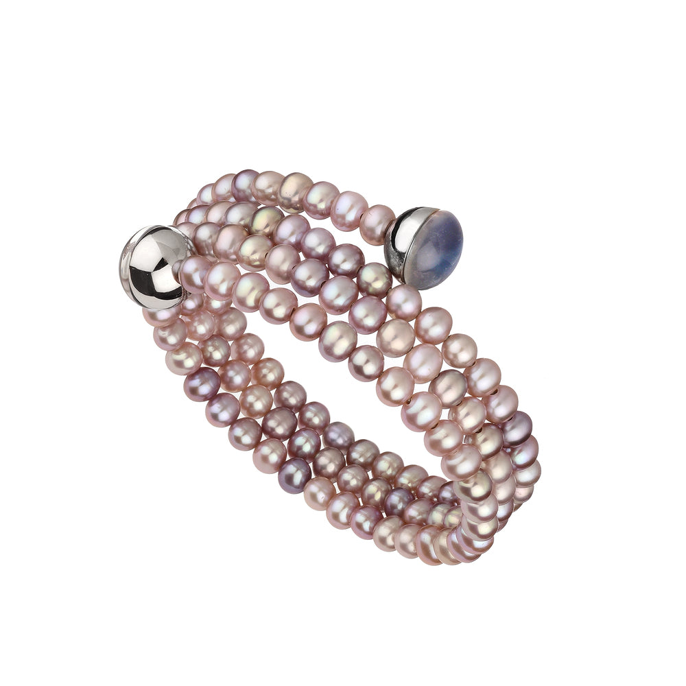 MIMI Bracciale semirigido a 4 file con perle viola e onice