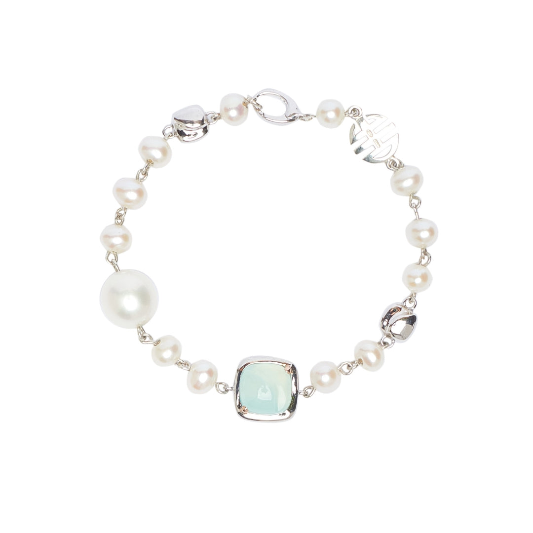 MIMI Bracciale Dune in argento, perle e quarzo rosa calcedonio verde acqua