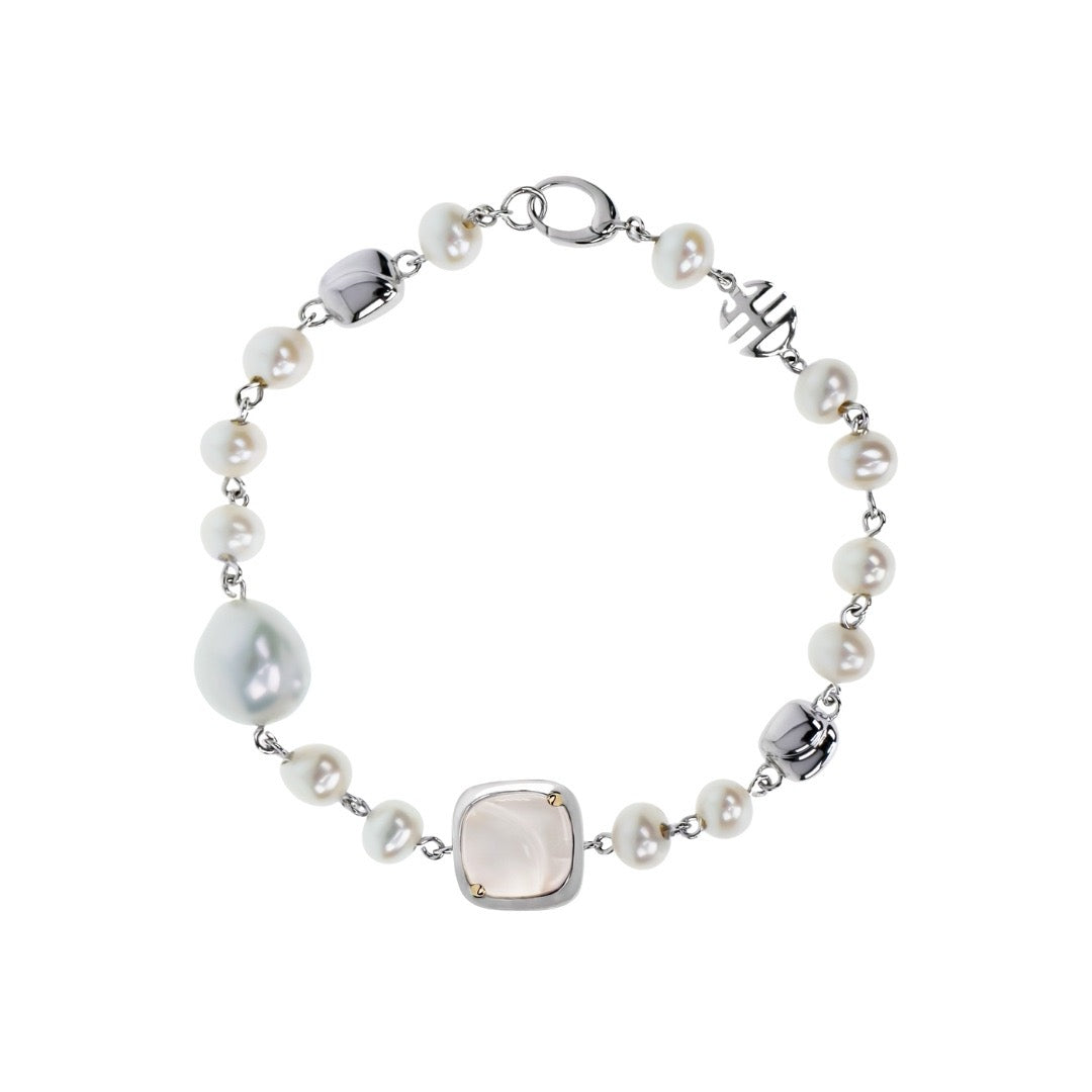 MIMI Bracciale Dune in argento, perle e quarzo rosa