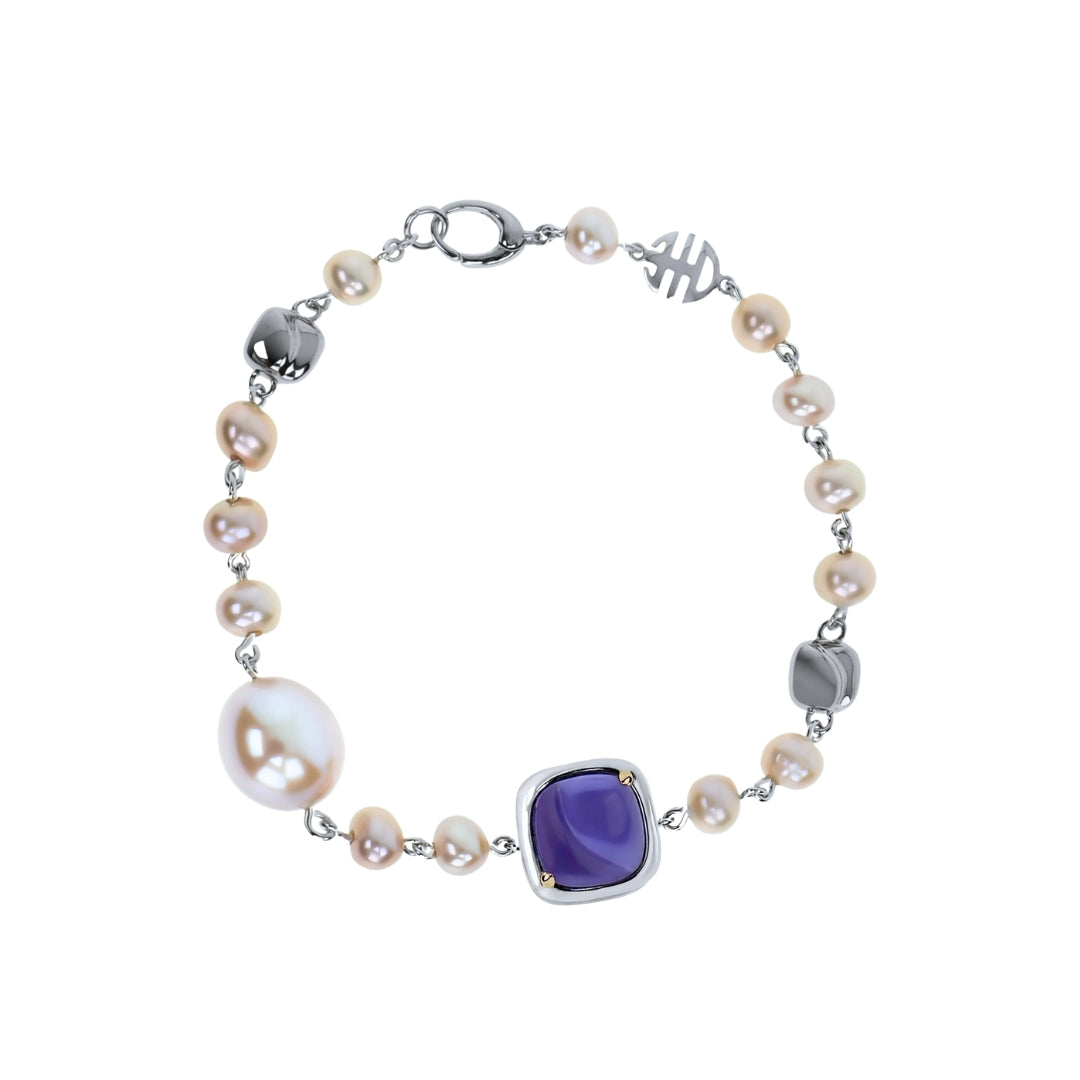 MIMI Bracciale Dune in argento, perle e giada lavanda
