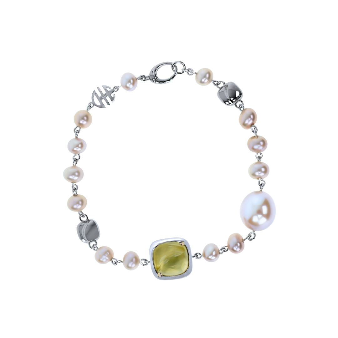 MIMI Bracciale Dune in argento, perle e quarzo lemon
