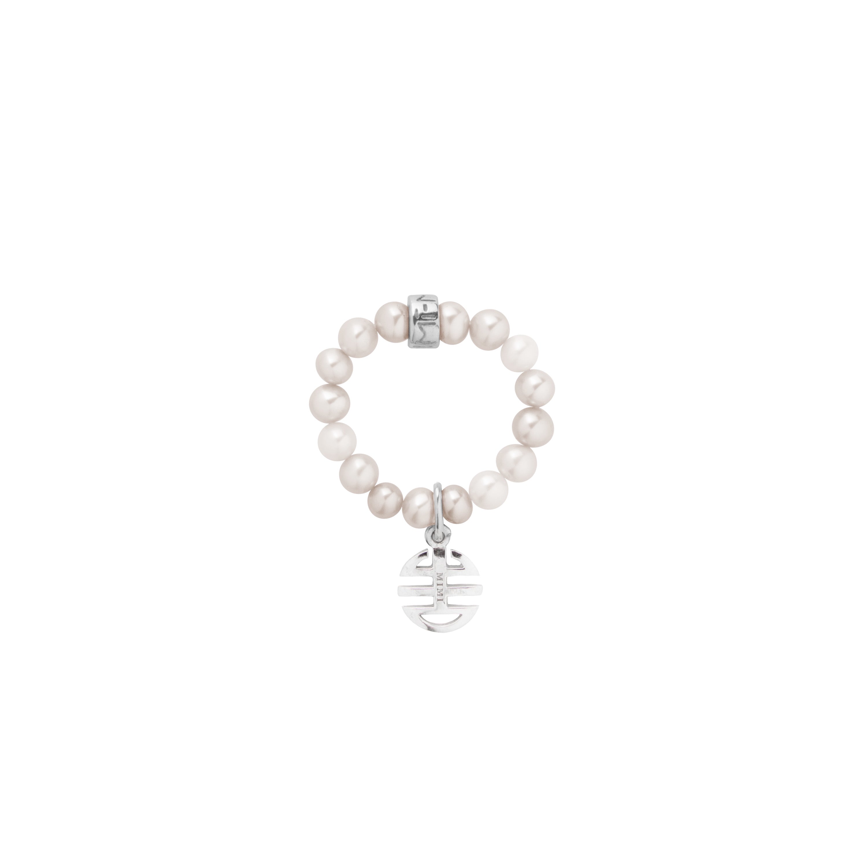 MIMI Anello Elastica con perle bianche e charm ognibene