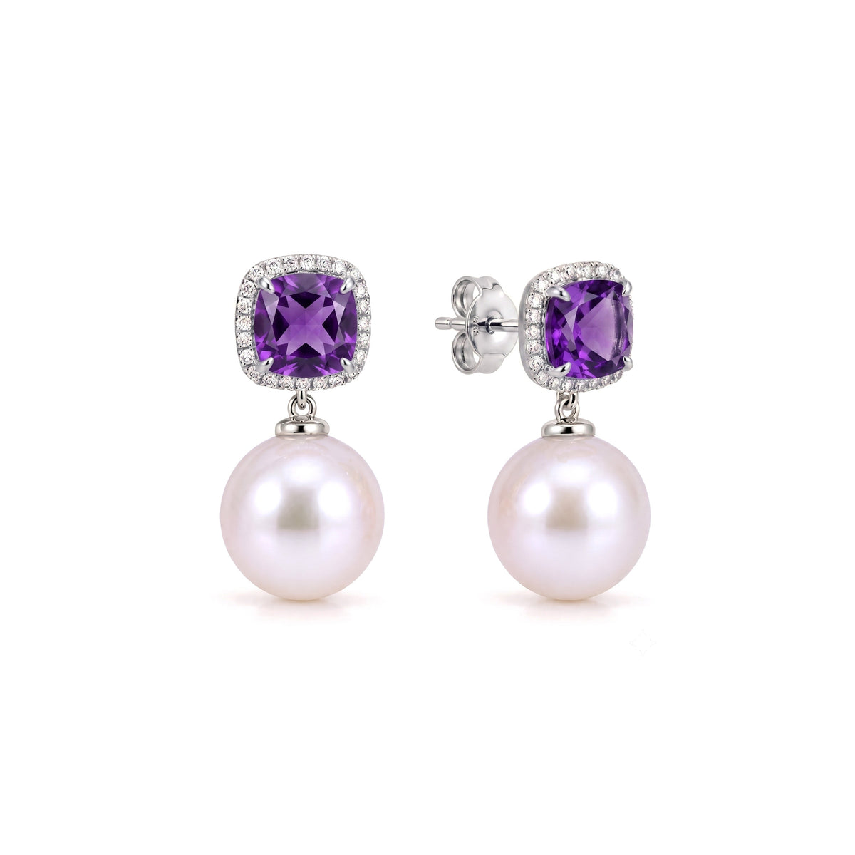 Shanti amethyst earrings, white gold, 11 mm — MIMÍ Milano