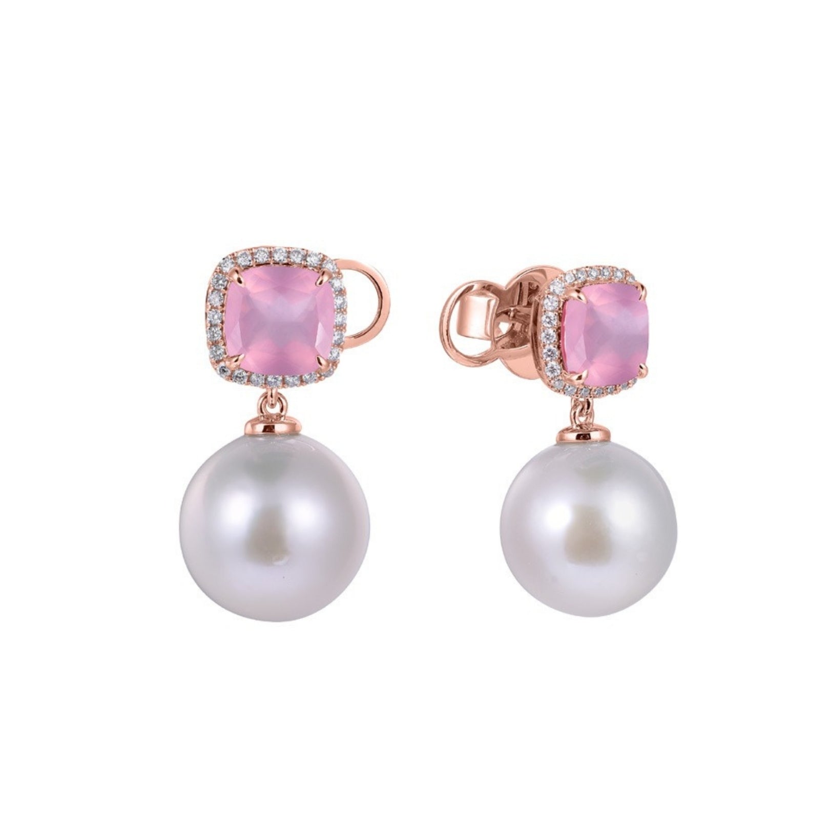 MIMI Orecchini Shanti con quarzo fumé, perle e diamanti Quarzo rosa milky