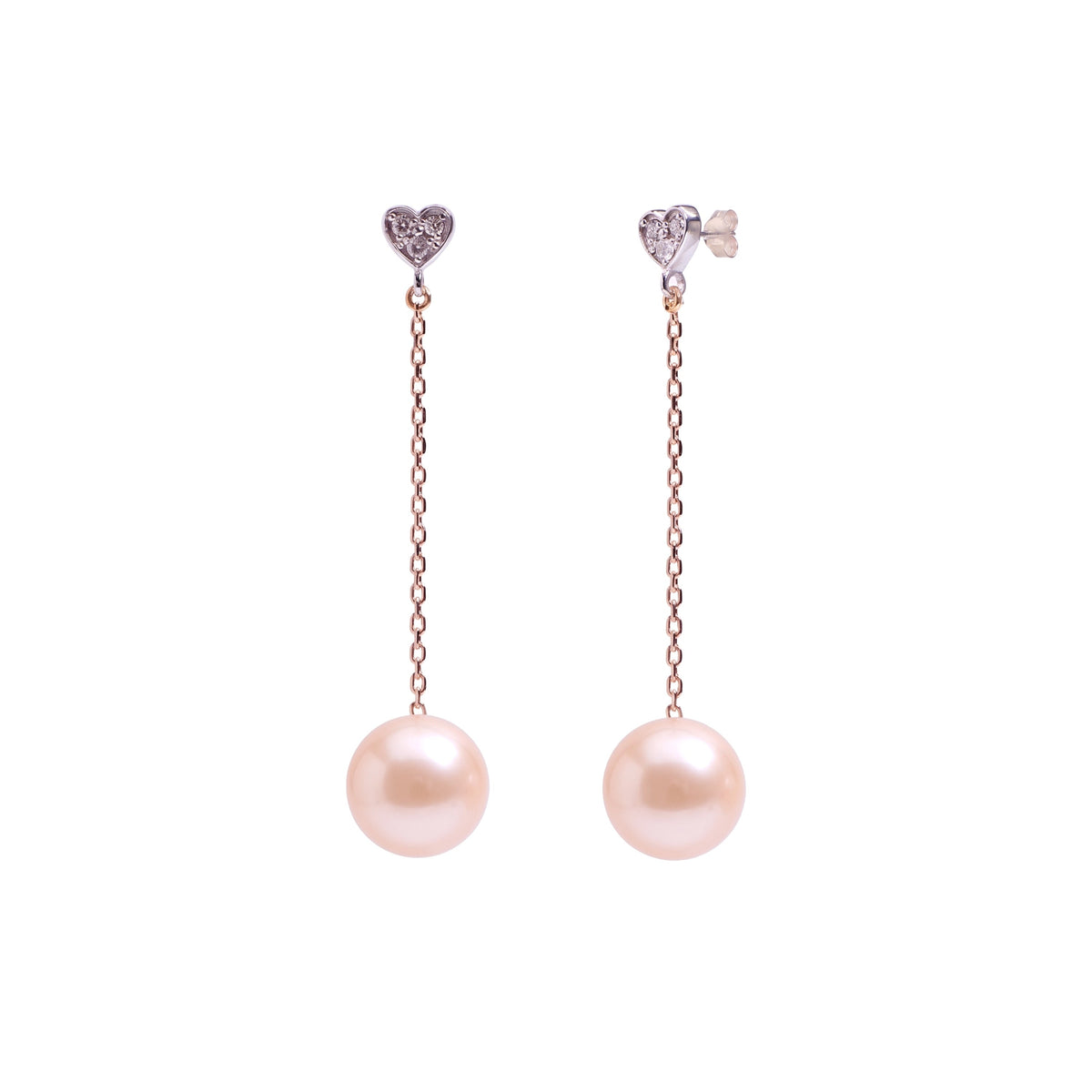 Orecchini Cuore perle rosa con catenella — MIMÍ Milano